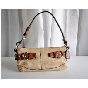 Cream Coach Small Leather Hobo Shoulder Bag